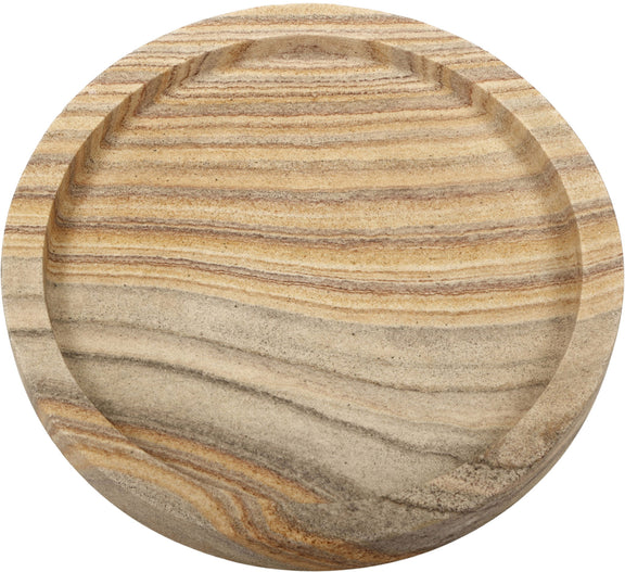 Circular sandstone tray top, beige and gray bands with natural stone texture