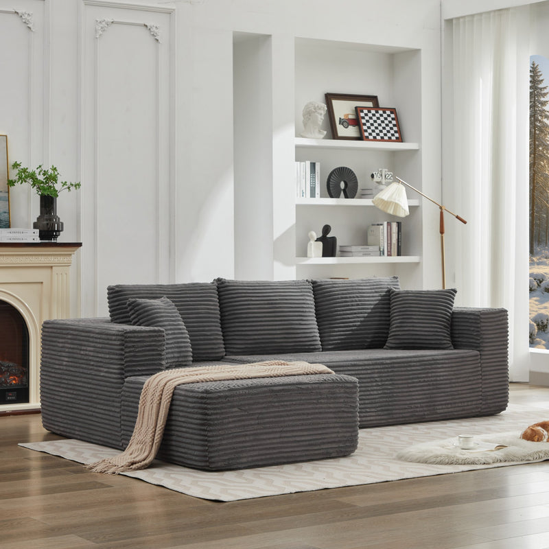 106' Cloud Sectional Couch L-Shape with Left Facing Chaise(Single Seat is not included),Deep Seat Modern Modular Sofa for Living Room,No Assembly Required,Gray (Plush Corduroy Fabric),SF502GY-LFC