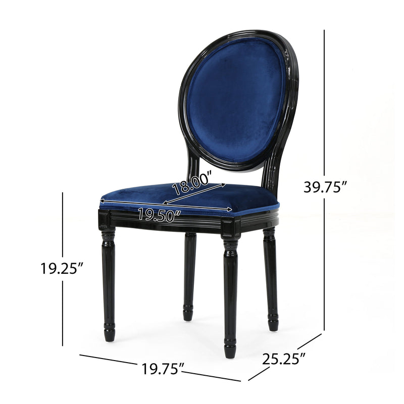 French Country Inspired Dining Chair With Iconic Round Backrest - Navy Blue
