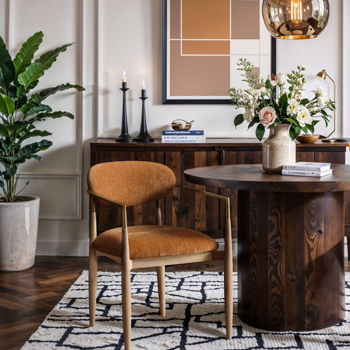 Riccio - Fabric Dining Arm Chair (Set of 2) - Natural Frame