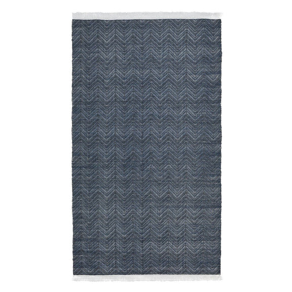 Augusta indoor/outdoor rug in navy blue with dense chevron pattern and fringed edges