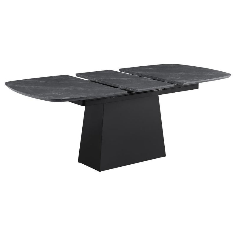 Potero - Faux Marble Extension Leaf Dining Table - Black
