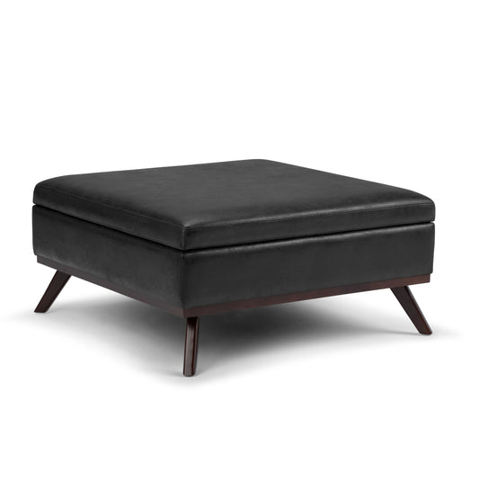 Owen - Square Coffee Table Storage Ottoman - Distressed Black