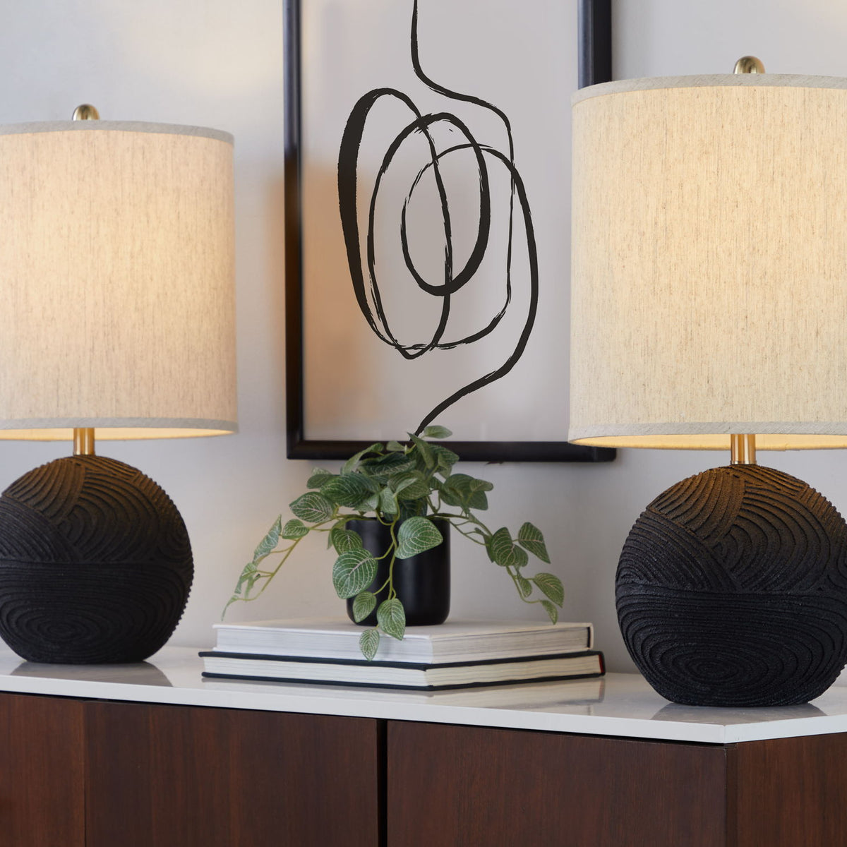 Kona - Contemporary Table Lamp (Set of 2) - Matte Black / Natural