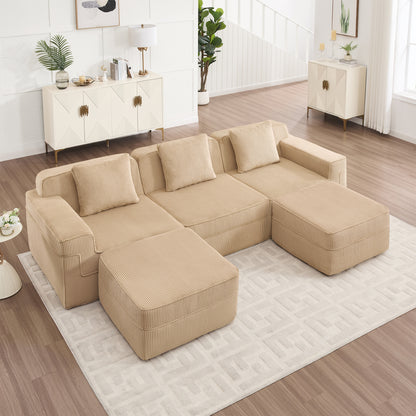 3-Seater Modular U-Shaped Corduroy Sectional Sofa - Camel Corduroy
