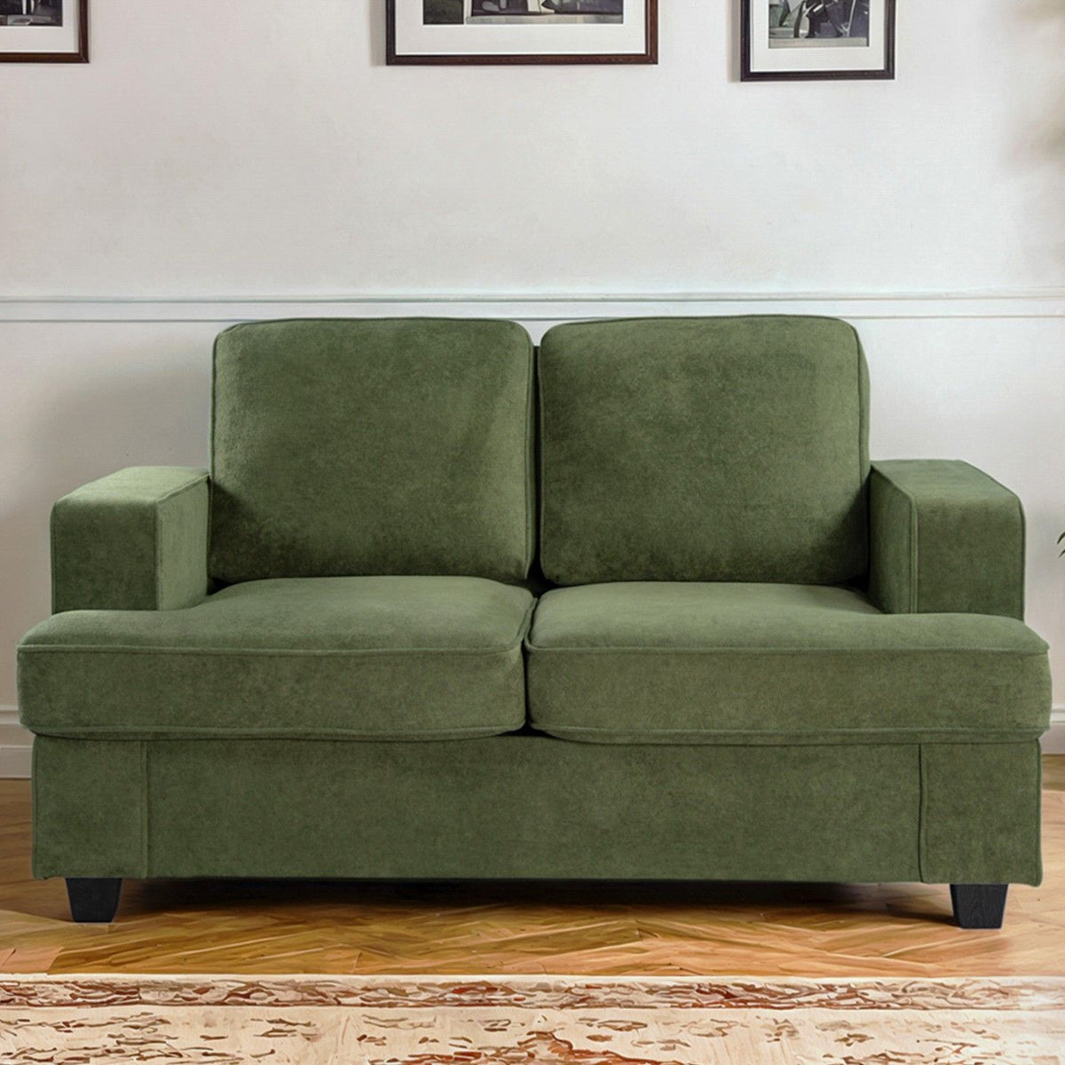 Modern Loveseat, Comfortable 2 Seater Couch With Deep Seating, Loose Back Cushions, Wide Arms