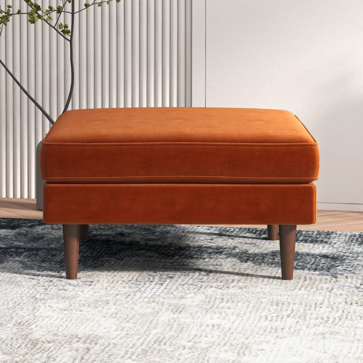 Amber - Square Upholstered Ottoman Linen