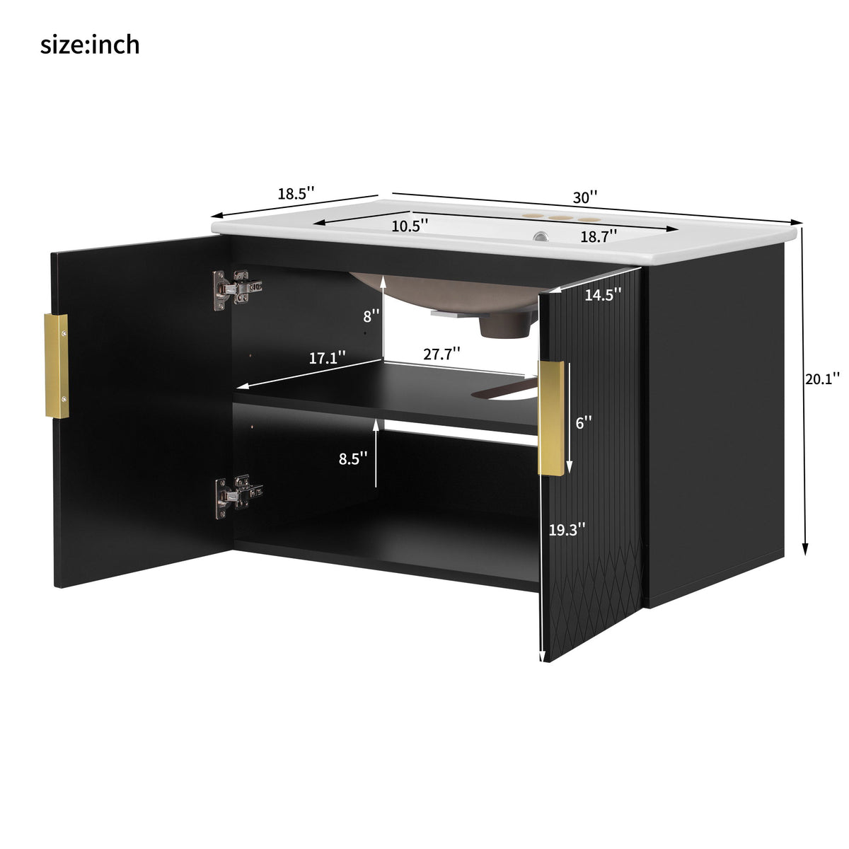 Bathroom Vanity With Sink, Rectangular Storage Cabinet With 2 Soft Closing Doors