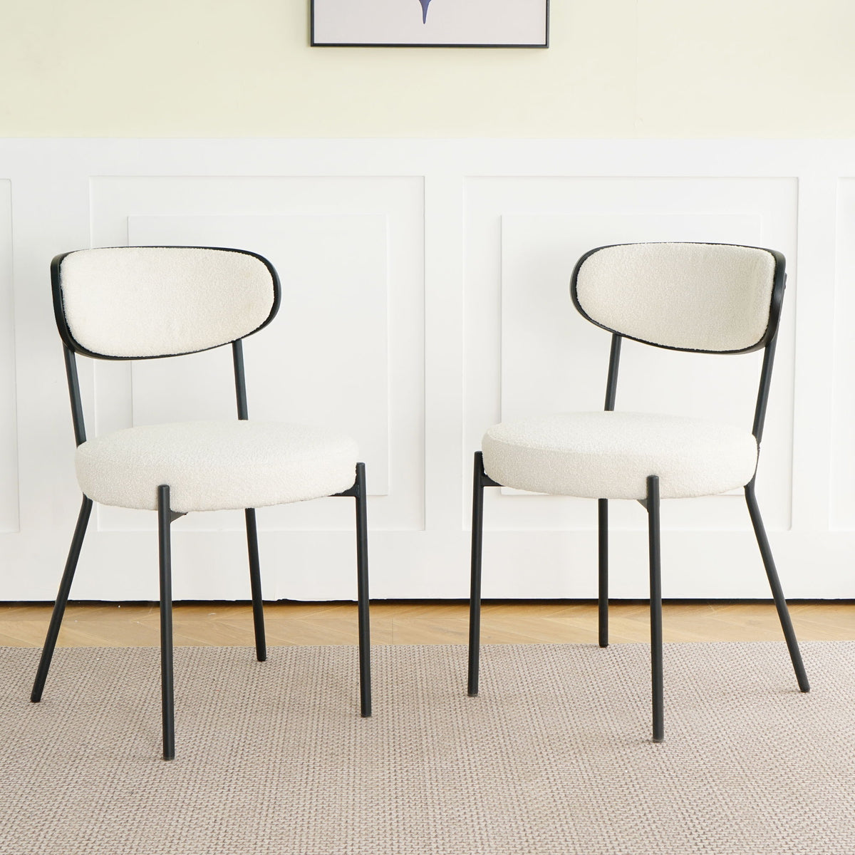 Boucle Modern Kitchen Dining Chair With Bentwood Back (Set of 2)