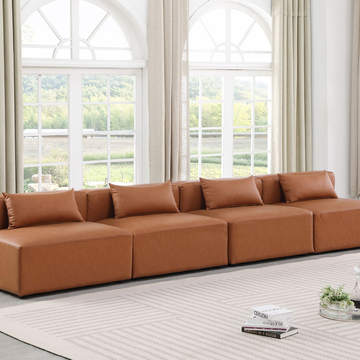 Cube - Modular 4 Piece Armless Sofa - Cognac