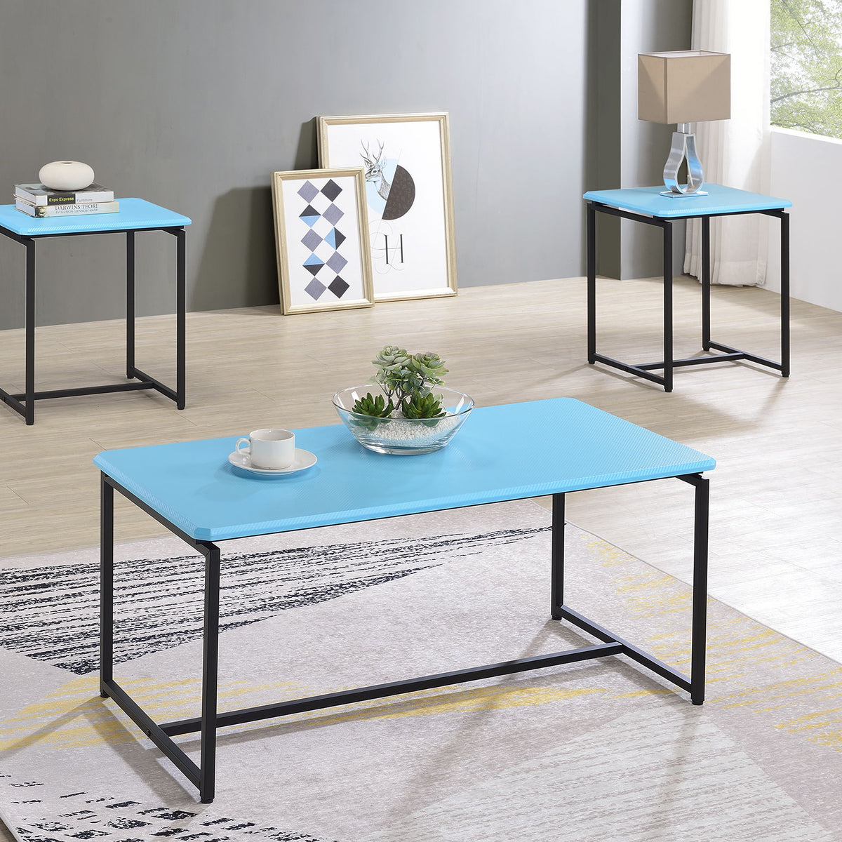 GT - 3 Piece Carbon Fiber Wrap Coffee Table And End Table (Set of 3)