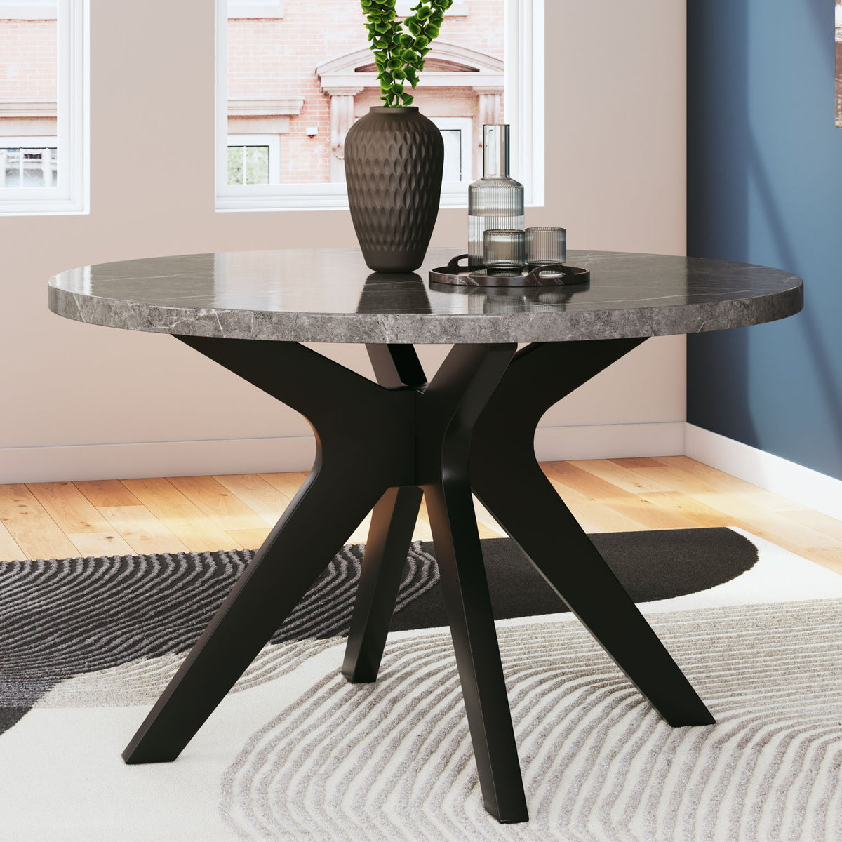 Glinari - 5 Pc. - Dining Room Table, 4 Side Chairs - Taupe / Black