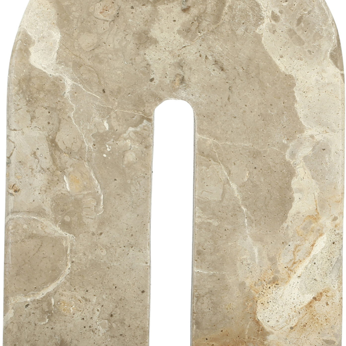 Cream marble bookend with arched cutout, speckled stone texture