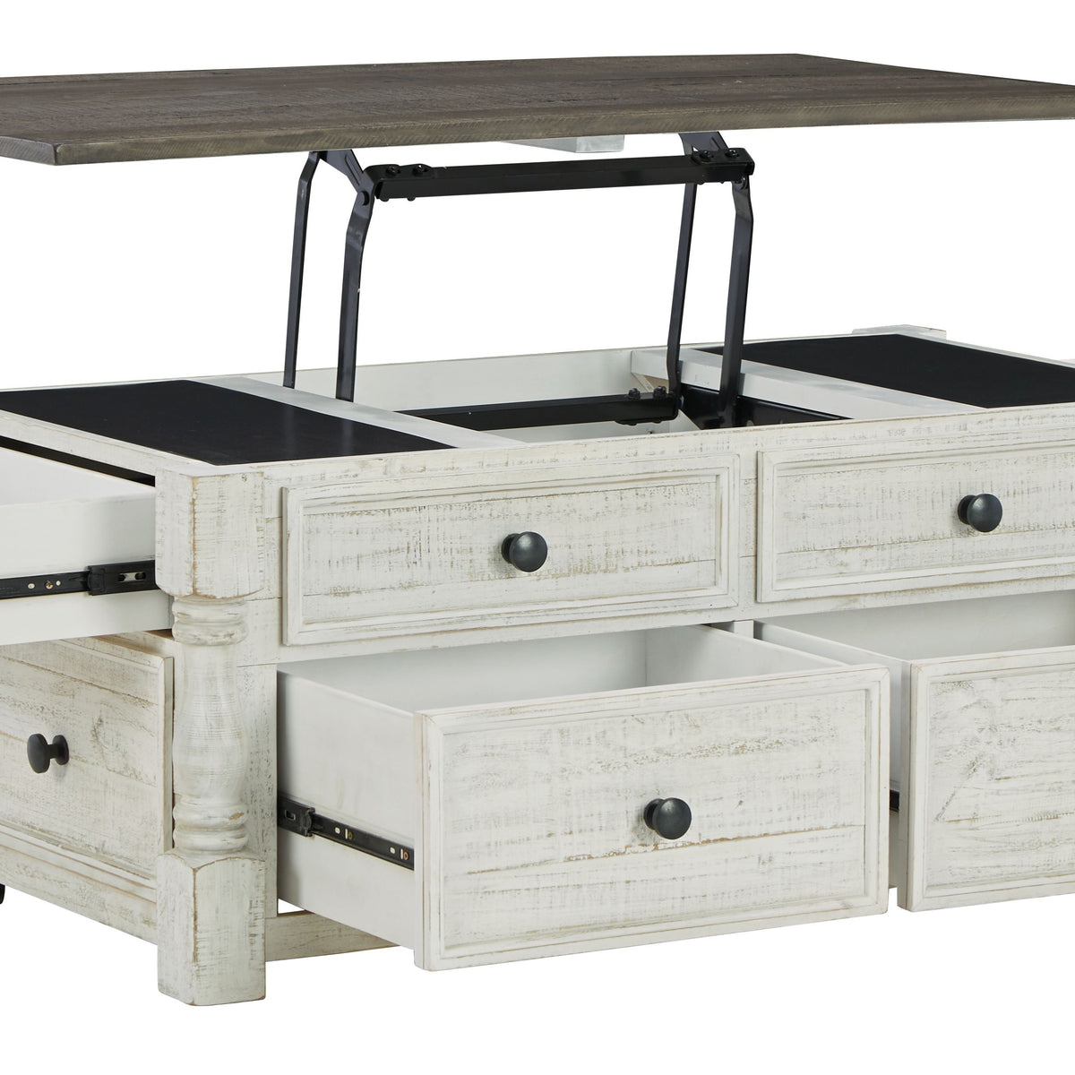 Havalance - Lift Top Cocktail Table with Storage Drawers - White / Gray
