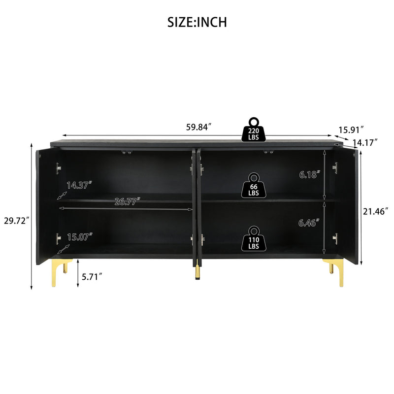 Modern Sideboard Buffet Cabinet With Handleless Press To Open Design With 4 Doors