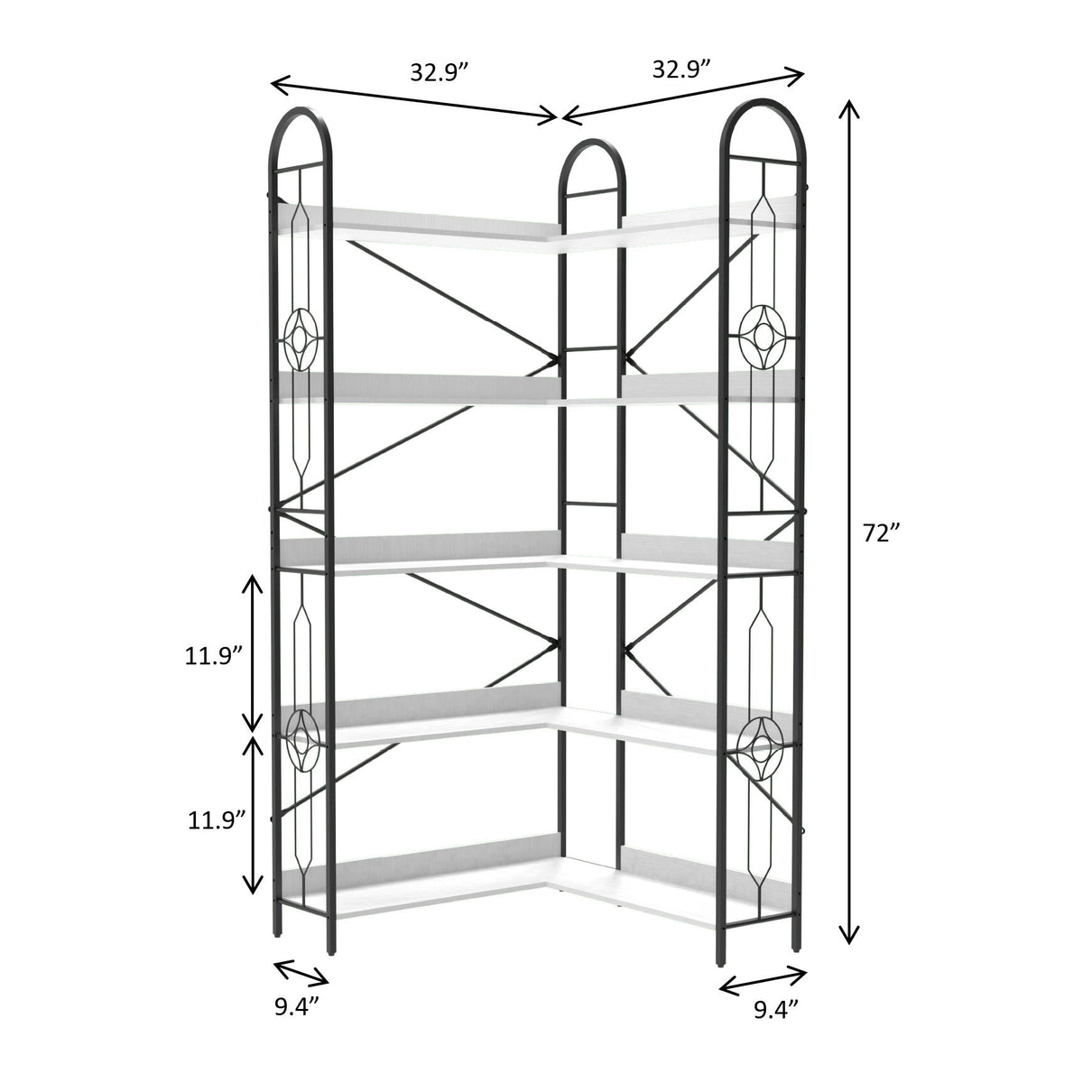 Industrial Style Corner Bookshelf With Thickened Iron Frame