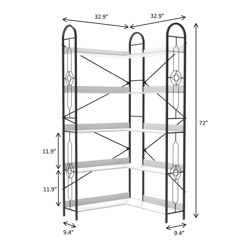 Industrial Style Corner Bookshelf With Thickened Iron Frame
