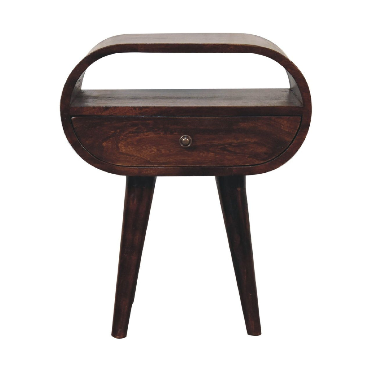 Wooden Circular Bedside Table With Open Slot - Walnut