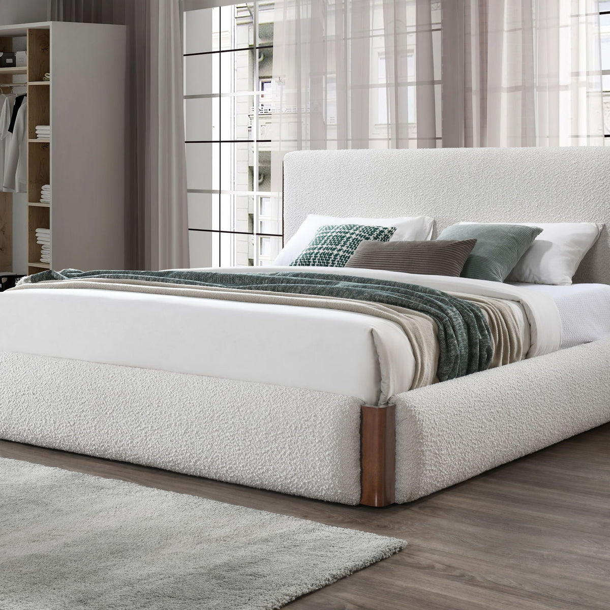 Sandro - Eastern King Bed Boucle - Walnut / White