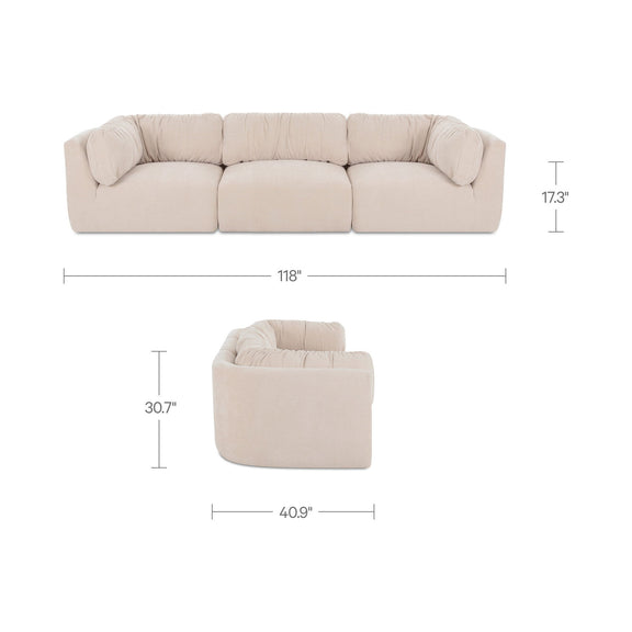 Oatmeal modular sofa shown with back and seat dimensions