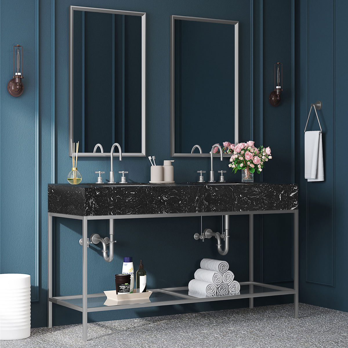 Marmo - Engineered Marble Bathroom Vanity With Chrome Base