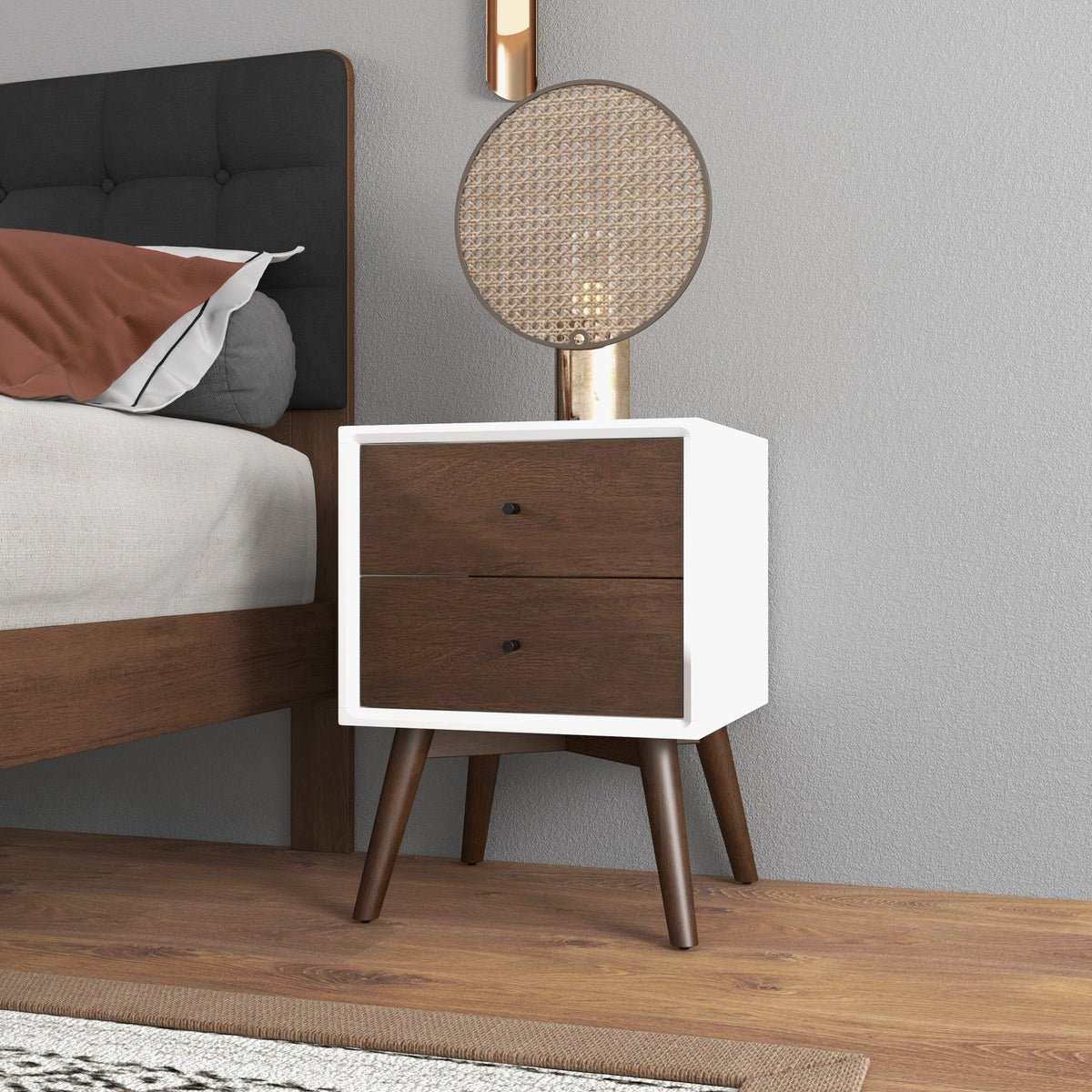 Caroline - Mid-Century Modern Style White Night Stand 2 Drawer