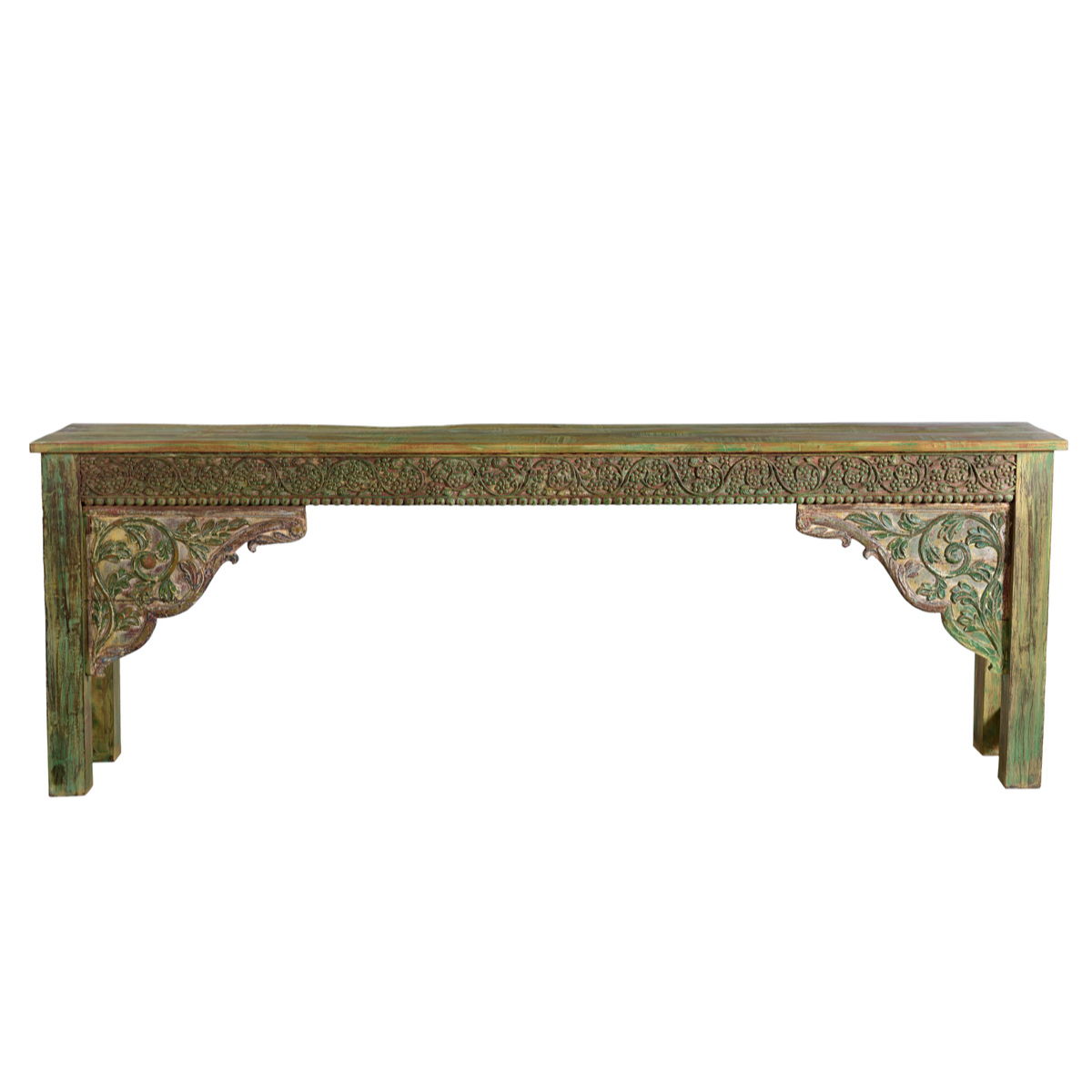 108" Reclaimed Wood Console Table - Light Brown / Green