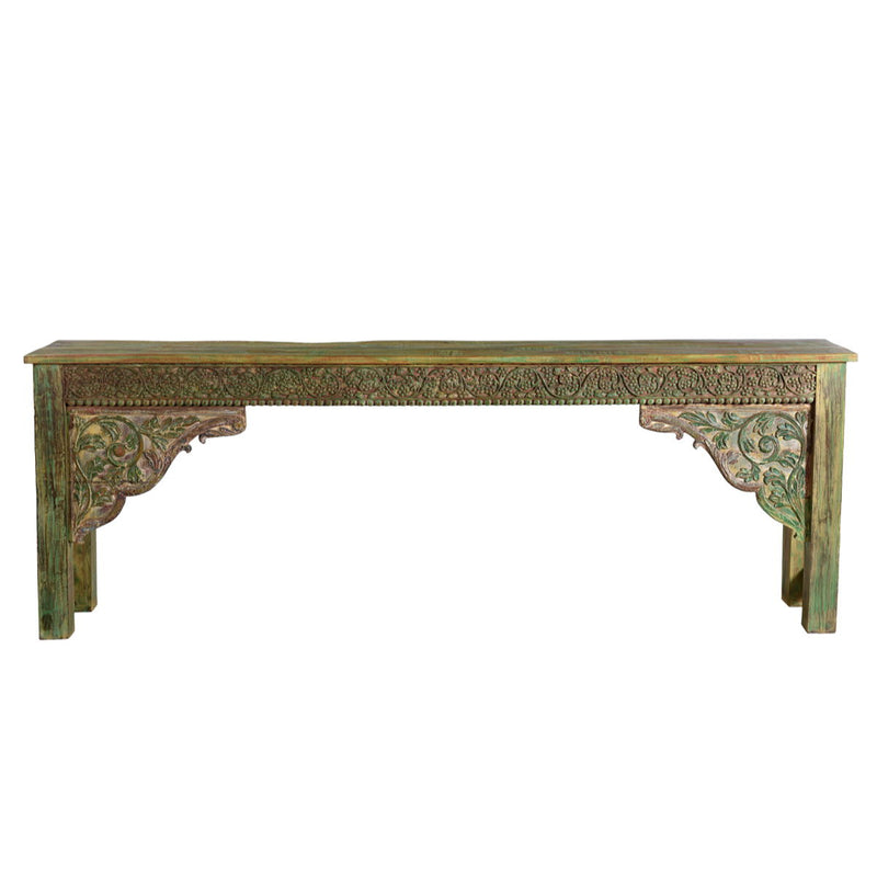 108" Reclaimed Wood Console Table - Light Brown / Green
