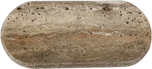 Genuine marble tray, oval beige stone with dark speckles and subtle veining