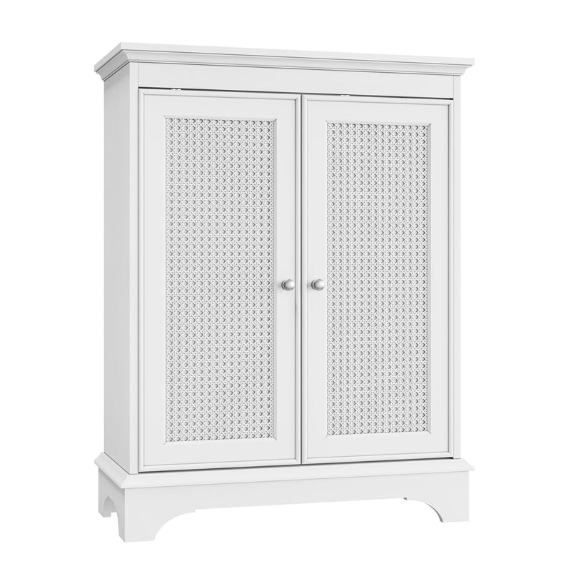 White 2 Door Rattan Storage Cabinet With Adjustable Partition, Medieval Modern Independent Buffet Cabinet, Multifunctional Decorative Cabinet Suitable For Living Room, Kitchen, Bathroom - White