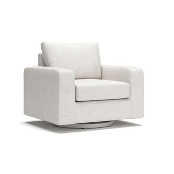La Jolla Cove beige swivel glider chair with a loose back cushion and broad arms
