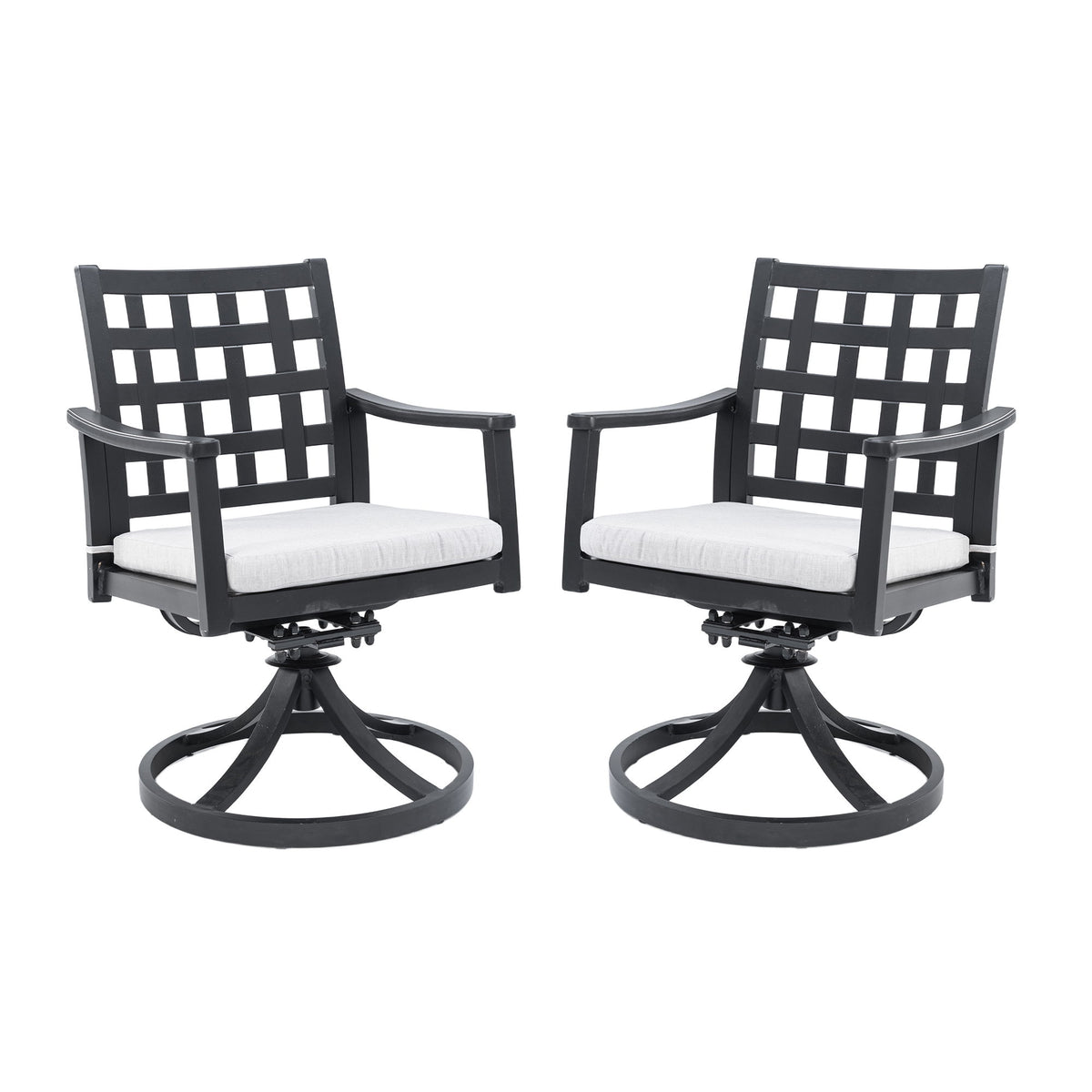 Modern Classic Outdoor Dining Swivel Rockers With Sunbrella Cushion, Lattice Design, Weather Resistant Frame (Set of 2) - Ember Black