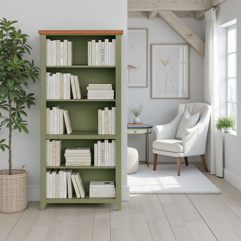 72" High 5 Shelf Bookcase - Sage Green And Fruitwood