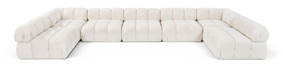 White U-shaped modular sectional sofa with cushioned seat and rounded armrests