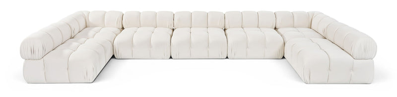 White U-shaped modular sectional sofa with cushioned seat and rounded armrests