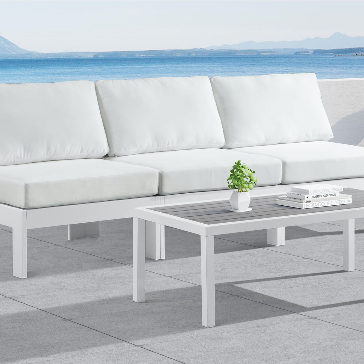 Nizuc - Outdoor Patio 3 Seat Armless Modular Sofa With White Frame