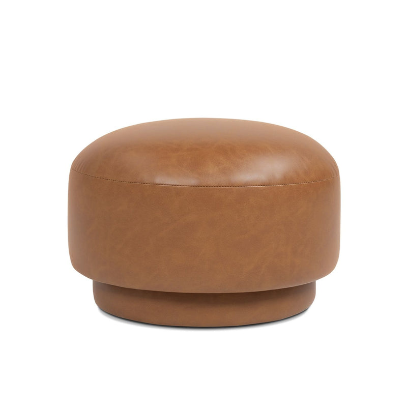 Light brown rounded mushroom-style ottoman footstool with smooth upholstered top