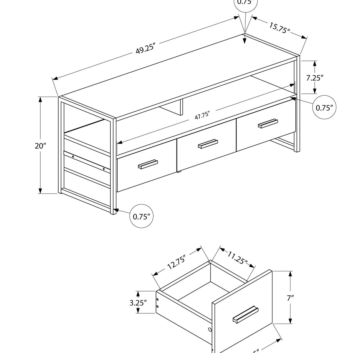 TV Stand, Console, Media Entertainment Center, Storage Drawers, Modern