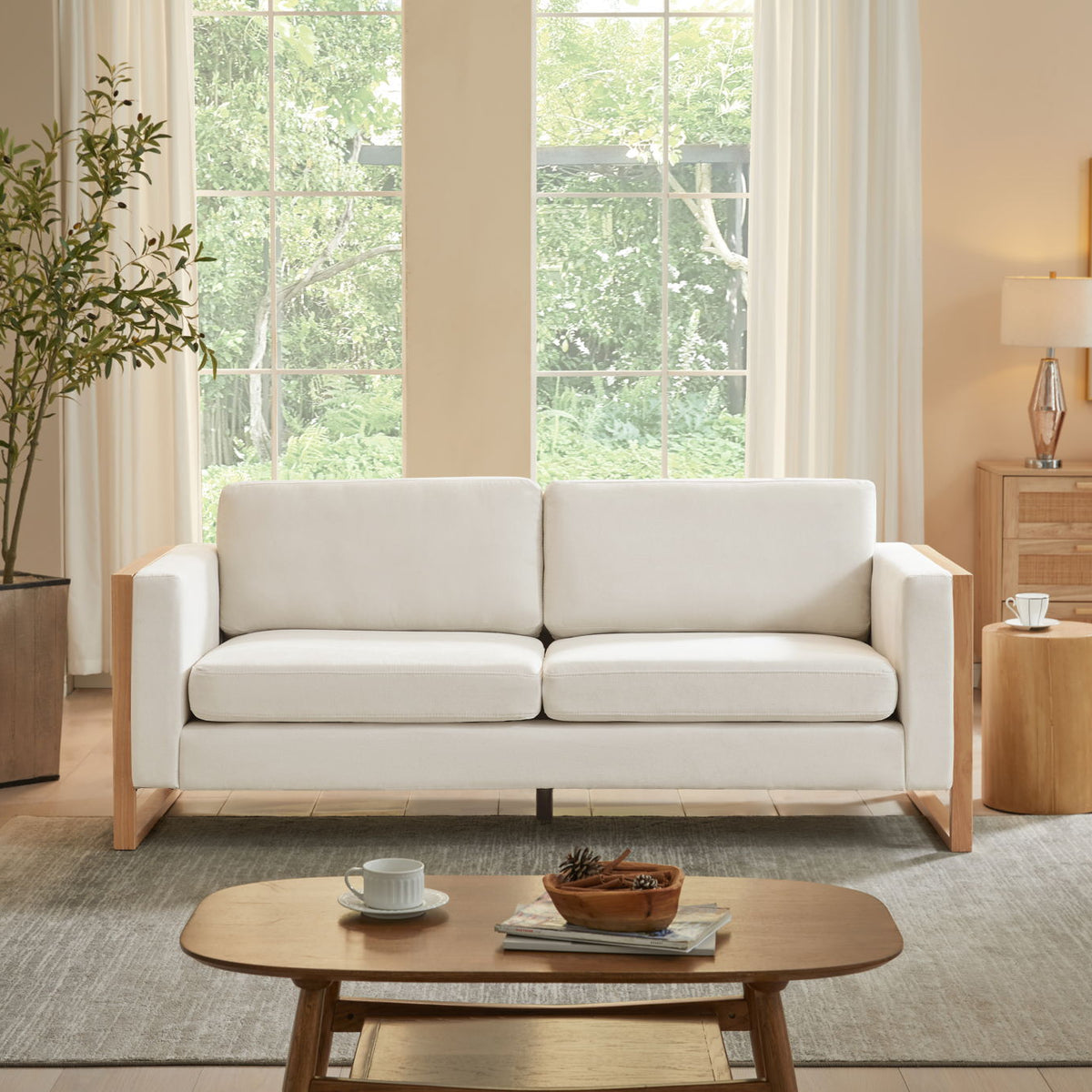 Modern Sofa With Solid Wood Legs, 3 Seater
