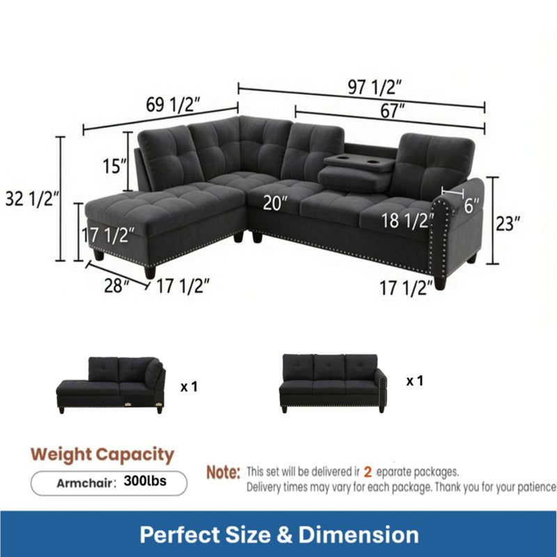 L - Shaped Sectional Sofa With Movable Left Chaise