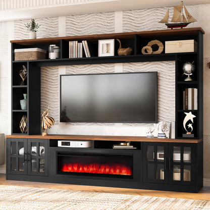 Entertainment Center Adjustable Shelves Tempered Glass Black 95.5-inch