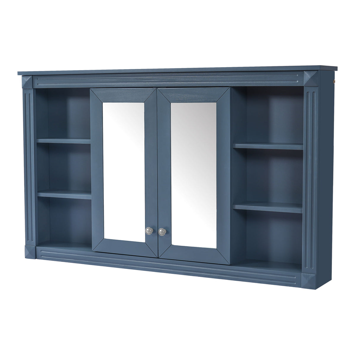 Wall-Mounted Mirror Cabinet With Adjustable Shelf And Open Shelves