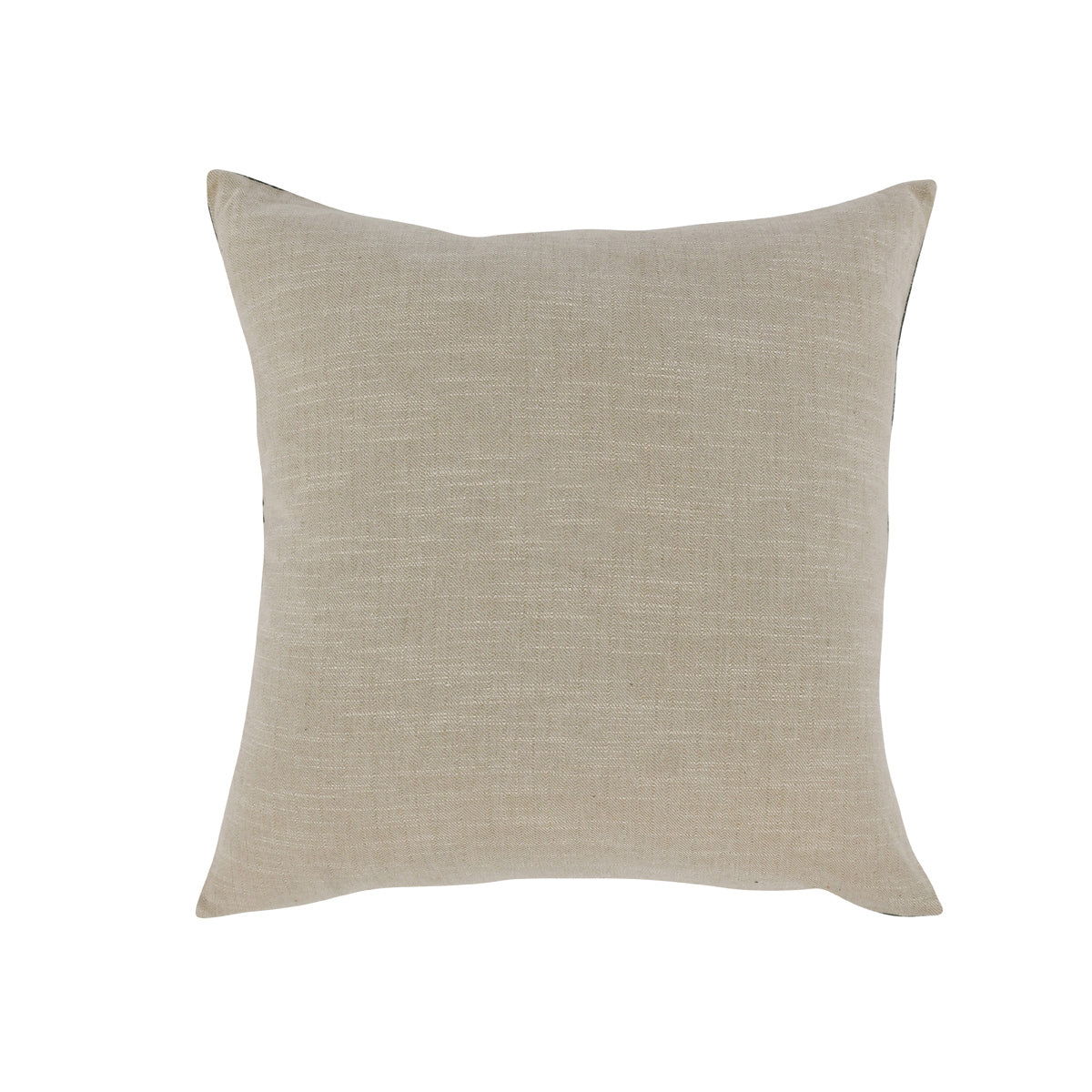 Natural beige square throw pillow with linen texture and plain border