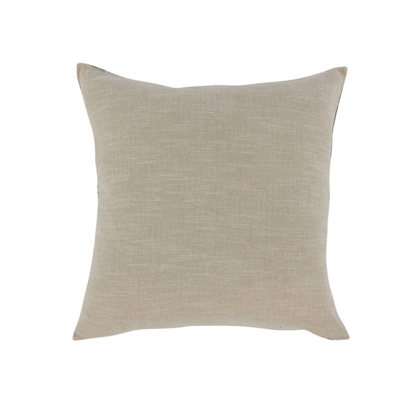 Natural beige square throw pillow with linen texture and plain border
