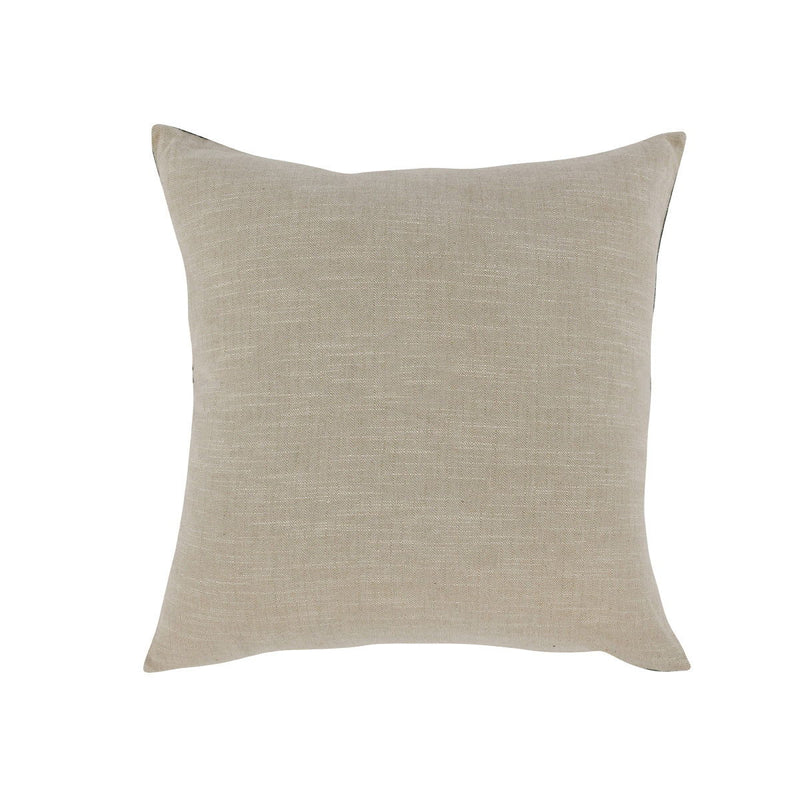 Natural beige square throw pillow with linen texture and plain border