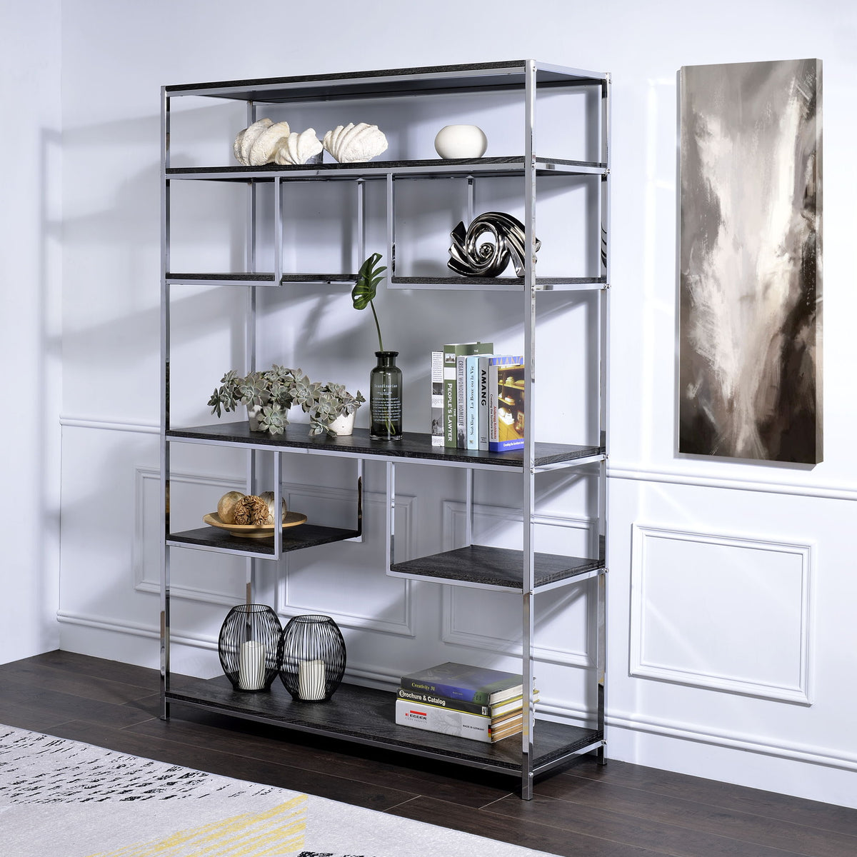 Vonara - Bookshelf - Chrome / Gray / Oak