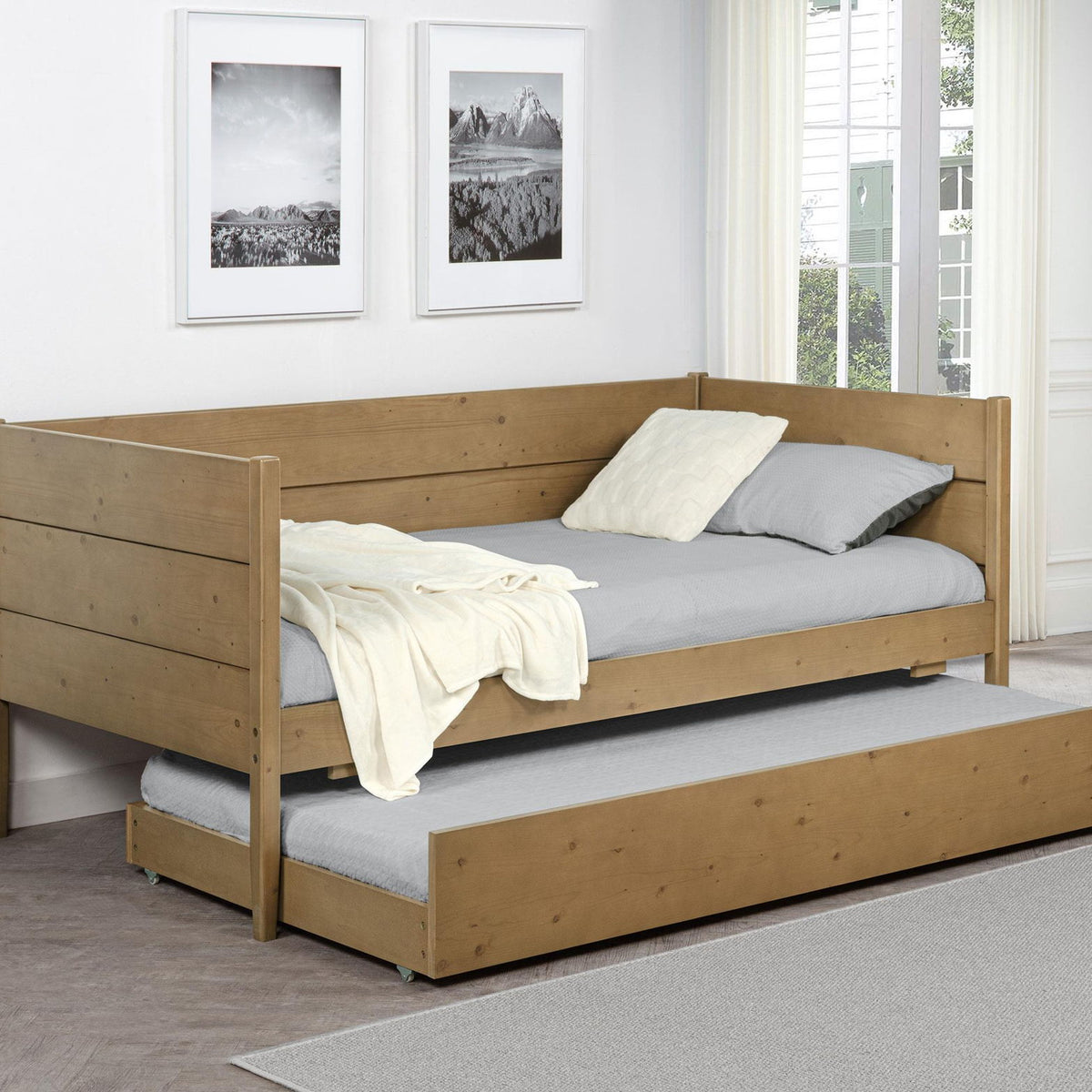 Calinda Wood Twin Daybed With Trundle Natural