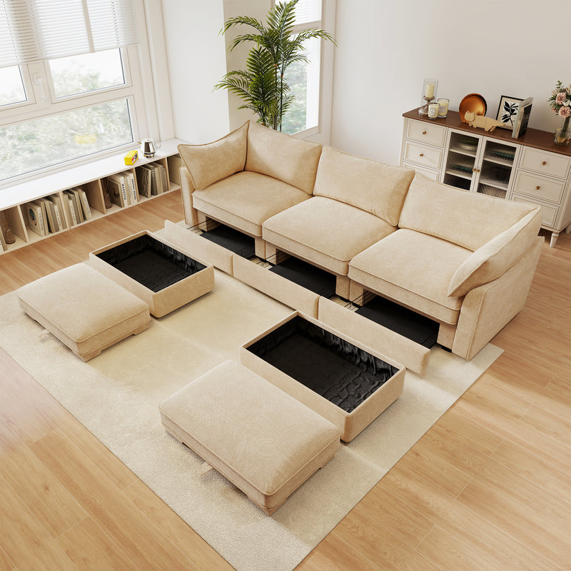 3-Seater Chenille Sofa - Wheat Chenille
