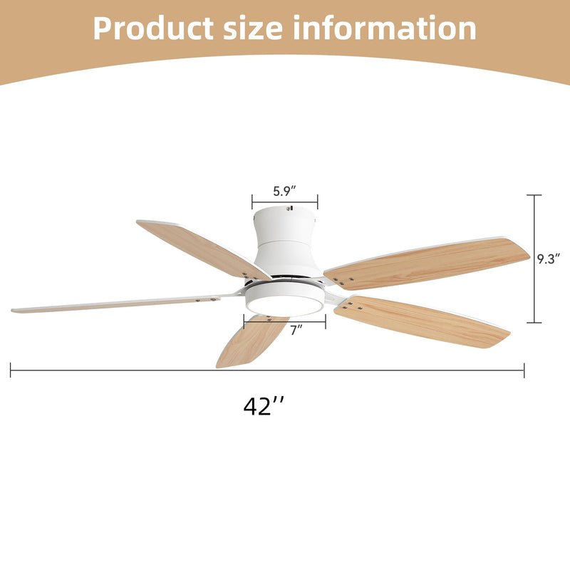 42" Ceiling Fan With Light, Tri Color Dimmable, DC Motor, 5 Blades