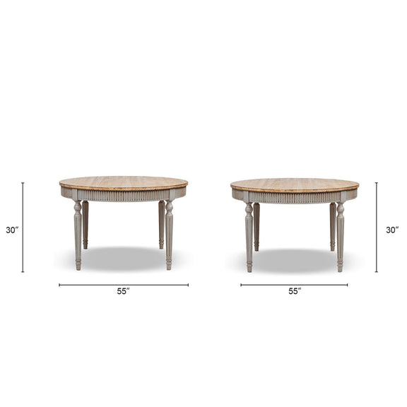Round dining table dimensions diagram: 55 in wide and 30 in high